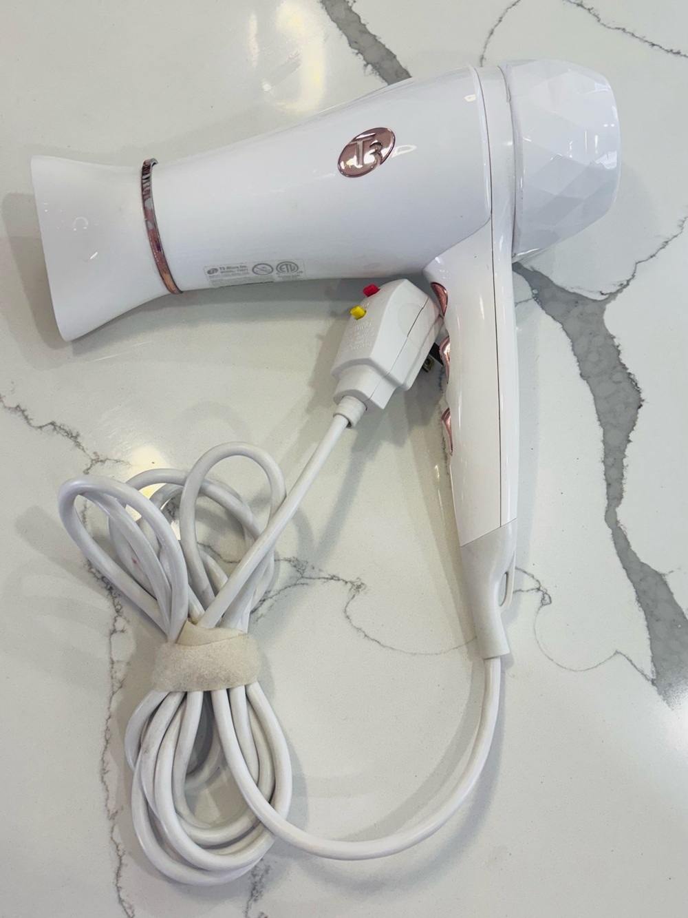 T3 White Hair Dryer with Rose Gold Accents